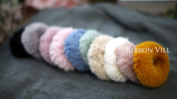 ふわふわフェイクファーシュシュ(10色、約8cm)